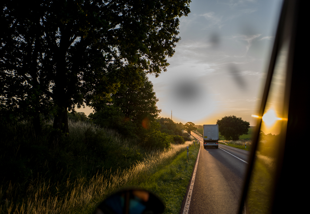 Driver with eye floaters view from car
